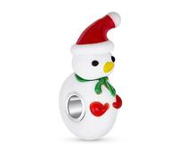 Charm Natalizio A Forma Di Pupazzo Di Neve Per Donne Con Perline In Vetro Di Murano Lavorate A Lume .925 In Argento Sterling Adatto Al Braccialetto Europeo