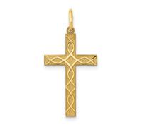 Charm Pendente Religioso Croce Crucifisso In Oro Giallo 14K Con Design Laser