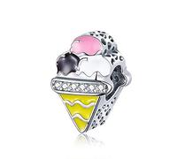 Charm per bambole russe, in argento Sterling 925, con smalto rosso e gelato, per ragazze, per braccialetti di compleanno, regali di Natale e Argento, colore: Ciondolo a forma di gelato., cod.