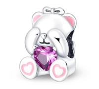Charm romantico a forma di orsacchiotto in argento Sterling 925, con zirconia cubica, per braccialetti o collane Pandora, per laurea, San Valentino, Natale, Misura unica, Argento sterling Zirconia