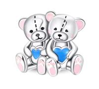 Charm romantico a forma di orsacchiotto in argento Sterling 925, con zirconia cubica, per braccialetti o collane Pandora, per laurea, San Valentino, Natale, Misura unica, Argento sterling Zirconia