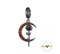 CHARM ROSA E LUNA NERA VERO ARGENTO 925 ZIRCONI BRACCIALE COLLANA DONNA RAGAZZA