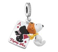 Charm snoopy con cappello in argento sterling 925, compatibile con ciondoli Pandora e molti altri bracciali con ciondoli.