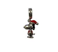 Charm snoopy con cappello rosso in argento sterling 925, compatibile con ciondoli Pandora e molti altri bracciali con ciondoli.