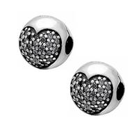Charm stopper in vero argento sterling 925, Love of my life, con chiusura a clip, con cuore con brillantini, per braccialetti europei, confezione da 2, Argento, colore: Clear Stone, cod. SK001