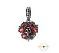 CHARM TESCHIO NERO ROSE ROSSE ARGENTO 925 ZIRCONE - ViP modello PANDORA
