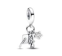 Charm triplo pendente per laurea 2026, cappello, diploma e stella, in argento Sterling 925, compatibile con charm Pandora e molti altri braccialetti con charm del Regno Unito.