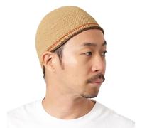 CHARM Uomo Cranio Cappellino Beanie Berretto Mano Elastico Giapponese Beige