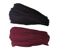 CHARM Uomo elastico bandana Fascia Per Capelli giapponese lungo capelli dreads testa incarto Nero, Maronne 2 Pezzi