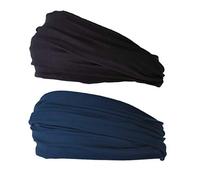 CHARM Uomo elastico bandana Fascia Per Capelli giapponese lungo capelli dreads testa incarto Nero, Marina 2 Pezzi