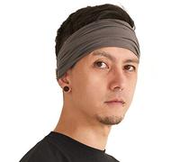 CHARM Uomo Testa Copertina Fascia Bandana Allungamento Capelli Stile Giapponese Grigio Antracite L