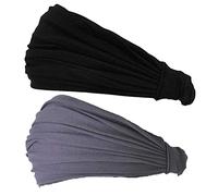 CHARM Uomo Testa Copertina Fascia Bandana Allungamento Capelli Stile Giapponese Nero, Grigio Scuro 2 Pezzi