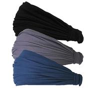 CHARM Uomo Testa Copertina Fascia Bandana Allungamento Capelli Stile Giapponese Nero, Grigio Scuro, Marina 3 Pezzi