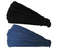 CHARM Uomo Testa Copertina Fascia Bandana Allungamento Capelli Stile Giapponese Nero, Marina 2 Pezzi