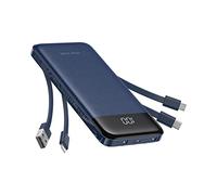 Charmast Batteria esterna da 10000 mAh con 4 cavi integrati, batteria portatile USB C sottile Power Bank con 6 uscite e 3 ingressi per iPhone 12 13 11 Samsung S21 S22(blu)