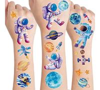 CharmBurst 12 fogli di tatuaggi glitterati a tema spaziale per bambini, tatuaggi temporanei per feste a tema pianeti, regali per compleanni di bambini e astronauti