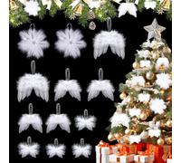 CharmBurst 12 Pezzi di Ali d'Angelo Natale Bianco, Decorazione Albero di Natale Ali di Piume, Decorazione Albero Bianco per Decorazioni Natalizie, Festa di Natale Fai-da-Te Decorazioni Natalizie