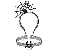 CharmBurst 2 pezzi cerchietto e collana ragno per Halloween nero rosso, set accessori costume ragno, decorazione cosplay festa