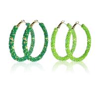CharmBurst Orecchini Per Il Giorno Di San Patrizio, Orecchini Cerchio Con Perline Effetto Scintillante Verde, Orecchini Trifoglio Per Costume Di San Patrizio, Decorazione Festival