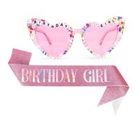 CharmBurst Schärpe Compleanno Ragazza Donne, Schärpe Ragazza Festa Rosa Satin, Decorazione Compleanno Schärpe con Occhiali, Set Decorativo Festa Elegante Schärpen, Schärpe