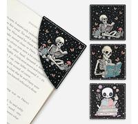 CharmBurst Set di 3 segnalibri a scheletro, divertenti accessori in pelle, per gli amanti dei libri, marcatori laterali per donne, uomini, studenti, regali per il compleanno