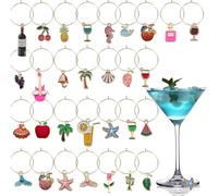 CHarmeFleur 30 pezzi bicchieri di vino charms identificatori di bevande per bicchieri stelo anelli charmes a tema viaggio spiaggia per party