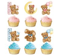 CharmeFleur 30 pezzi decorazioni per cupcakes rivelazione del genere decorazioni per torte rivelazione del genere orsetti doccia bebè gemelli maschio femmina