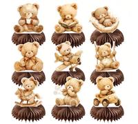 CHarmeFleur 9 Pezzi centrotavola a Nido d'Ape per Doccia Bambino Tema Orsetti Articoli per Compleanno Decorazioni Doccia Bambino Tema Orsetti corone da Tavolo per Tema Orsetti per Doccia Bambino