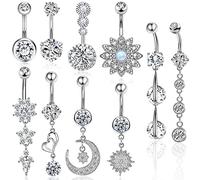 CHarmeFleur Anello per Ombelico per Donne 10 Pezzi 14G Acciaio Chirurgico Anelli per Ombelico Barbell Gioielli Anelli Ingrosso per Piercing Corporeo con Asta Lunga