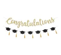 CharmeFleur Banner Auguri Decorazioni di Laurea Classe 2025 Glitter Oro Congratulazioni Laureato con Nappe Decorazioni Festa College Liceo Regali Nero