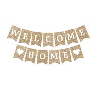CharmeFleur Benvenuto a Casa Banner - Nessun Fai-da-te - Banner Benvenuto a Casa in Glitter Oro - Preassemblato su un filo lungo 183 cm - Decorazione per festa di inaugurazione, ritorno a casa e