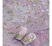 CharmeFleur Blumen Nagelstickers für Nagelkunst - Sommerliche Blumen Laub Pflanze 5D Relief-Aufkleber Selbstklebend Nagel Zubehör Maniküre Sliders