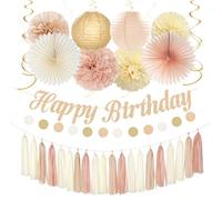 CHarmeFleur Champagne Gold Beige 21° Compleanno Party Decor 31 Pezzi Dolce 16 18 Donne Ragazze Lanterne di Carta Ghirlande Stendardi Carta Velina Pompon Ventagli Frange