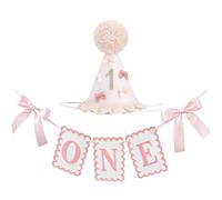 CHarmeFleur Decorazioni per il primo compleanno per ragazze - Cappello da festa con fiocco boho e un set di striscioni in feltro, accessori per la prima celebrazione della neonata, accessori per la