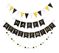 CharmeFleur Happy Retirement Banner Set Decorazioni per Festa di Pensionamento in Nero e Oro Kit di Utensili Striscione di Carta Glitterato per Uomini Donne Ufficio Festa d'Addio