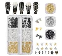 CHarmeFleur Mini Goth Stilo per Arte Unghie 3D Miscele Dimensioni Oro Nero Argento Punta Cono Unghia Lega Borchie Gioielli Sfere Acciaio Gemme per Donna Manicure Punk
