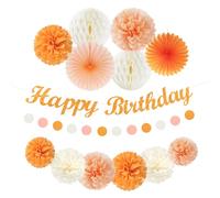 Charmefleur Orange Hippie Feste di Compleanno Decorazione Fiori di Carta 14 Pezzi Striscione Happy Autunno Carta a Nido d'Ape Pom Poms Ghirlande Boho Ventagli Dolce Pesca