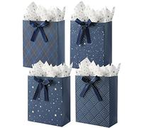 CHarmeFleur Pacco da 4 Buste Regalo Medie da 9 Pollici varietà di Buste Regalo Blu Premium con Carta da Regalo per Compleanni, Baby Shower, Matrimoni, Regali per Feste, Regali Festivi