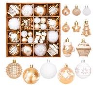 CHarmeFleur Palline di Natale, 42 Pezzi di Decorazioni Natalizie in plastica Fragile per Albero di Natale, Ghirlanda Decorativa (Oro e Bianco)