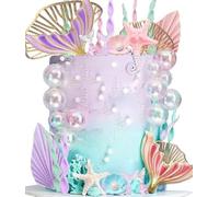 CharmeFleur Toppers a Cupcake Sirena Decorazioni di Compleanno Sirena Grandi Code di Sirena Alghe Bolle Conchiglie e Foglie di Ginkgo Dorate Set Cupcake per Decorazioni Sotto il Mare