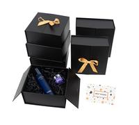 CHARMGIFTBOX Scatola Regalo con Coperchio Nero, 22 x 21 x 6,5 cm, 6 Pezzi Scatole Regalo Grande e Nastro Premium, Matrimoni, Feste di Compleanno, Festival, Natale