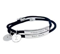 Charmify Braccialetto personalizzato per lei, in pelle incisa, con ciondolo rotondo, regalo per migliore amica, mamma, sorella, compleanno, Natale, incisione con sede nel Regno Unito