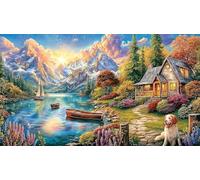 Charming-cottage-by-a-flower-filled-pond Puzzle 1000 pezzi Carta riciclata Gioco educativo relax Bellissimo puzzle decorativo per adulti e bambini 38x26/1000 pezzi