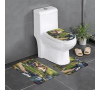 Charming Cottage By Waterfall, Serene Garden, Swan Swims Set Di Tappeti Da Bagno 3 Pezzi Antiscivolo Zerbino Antipolvere Tappetino Contorno Wc Per Doccia Toeletta La Casa