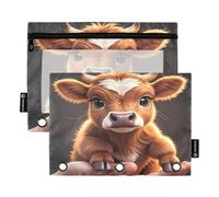 Charming Highland Cow, set di 2 astucci per raccoglitori a 3 anelli, cerniera liscia con finestra in PVC trasparente, astuccio per articoli scolastici
