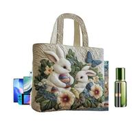 Charming Rabbit Canvas Shopper - Sweet Bunny Hand Tote, Bunny Carry Bag, Lightweight Canvas Purse with Strong Seams, Daily Handbag with Secure Pocket, Easter Gathering Egg Hunt Picnic Travel for Women