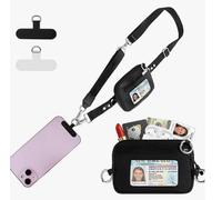 CHARMNAIL Cordino per Cellulare con Portafoglio Staccabile e Finestra per Documenti, Laccio Regolabile da Collo o Polso, Antifurto, Nero