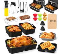 Charmofun 27 Pezzi Accessori Friggitrice Ad Aria, Accessories Air Fryer per Ninja Foodi FlexDrawer 10.4L AF500EU AF500EUCP, Riutilizzabile Contenitori per Friggitr, con Silicone Teglia,Griglia Friggit
