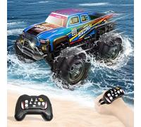 Charmofun Anfibio Macchina Telecomandata, 4WD Monster Truck Telecomandato con Luci e 2 Batterie, 2.4GHz Auto Telecomandata 1:18, Auto RC Regali di Giocattoli per Bambini Adulto (BLUE)