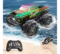 Charmofun Anfibio Macchina Telecomandata, 4WD Monster Truck Telecomandato con Luci e 2 Batterie, 2.4GHz Auto Telecomandata 1:18, Auto RC Regali di Giocattoli per Bambini Adulto (GREEN)